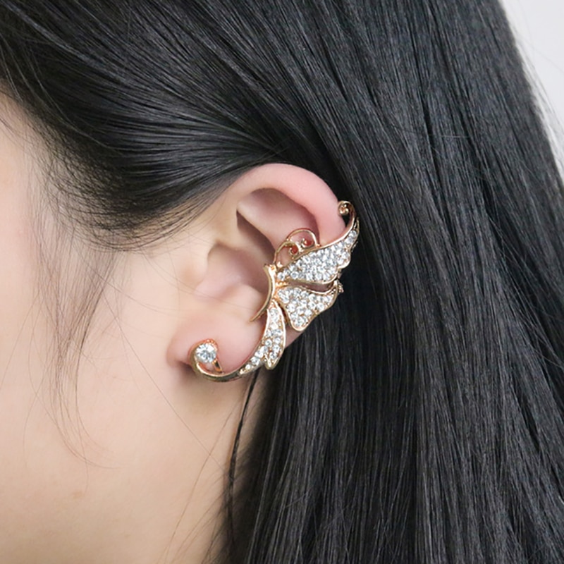 Gothic DIY Black Bat Shaped Ear Clips For Women Girls Punk Dragon Snake Butterfly Ax Vintage Earrings Party Jewelry