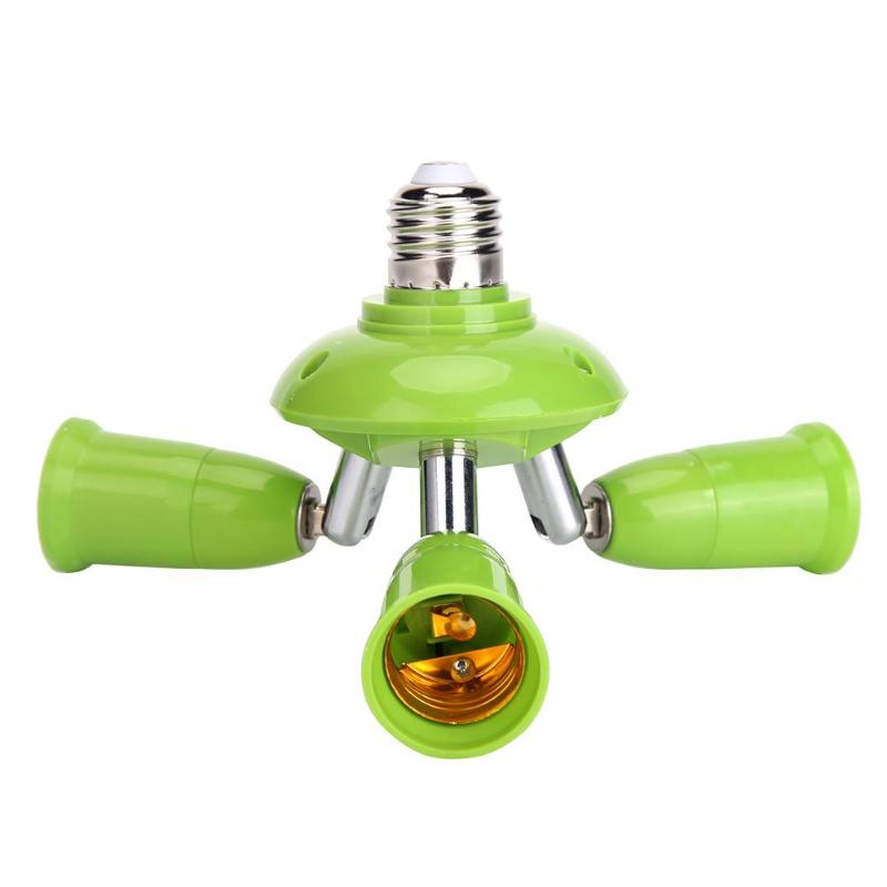 3 In 1 E27 Om E27 Lampvoet Socket Splitter Verstelbare Led-Lamp Adapter Houder Licht Extented Converter: green