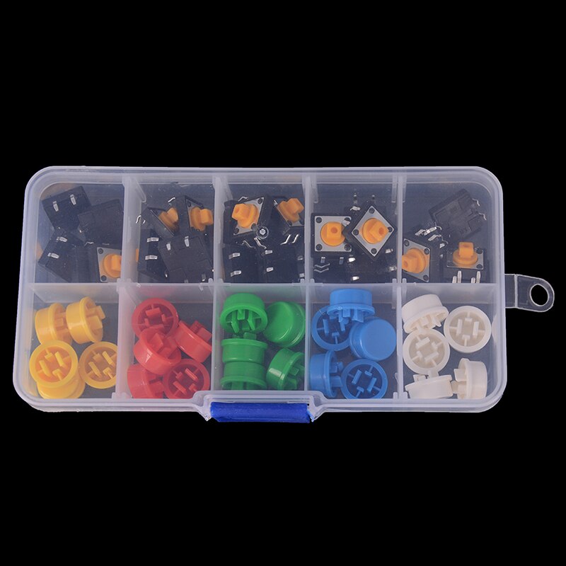 25PCS Tactile Push Button Switch Momentary 12*12*7.3MM Micro Switch Button + 25PCS Tact Cap(5 Colors)