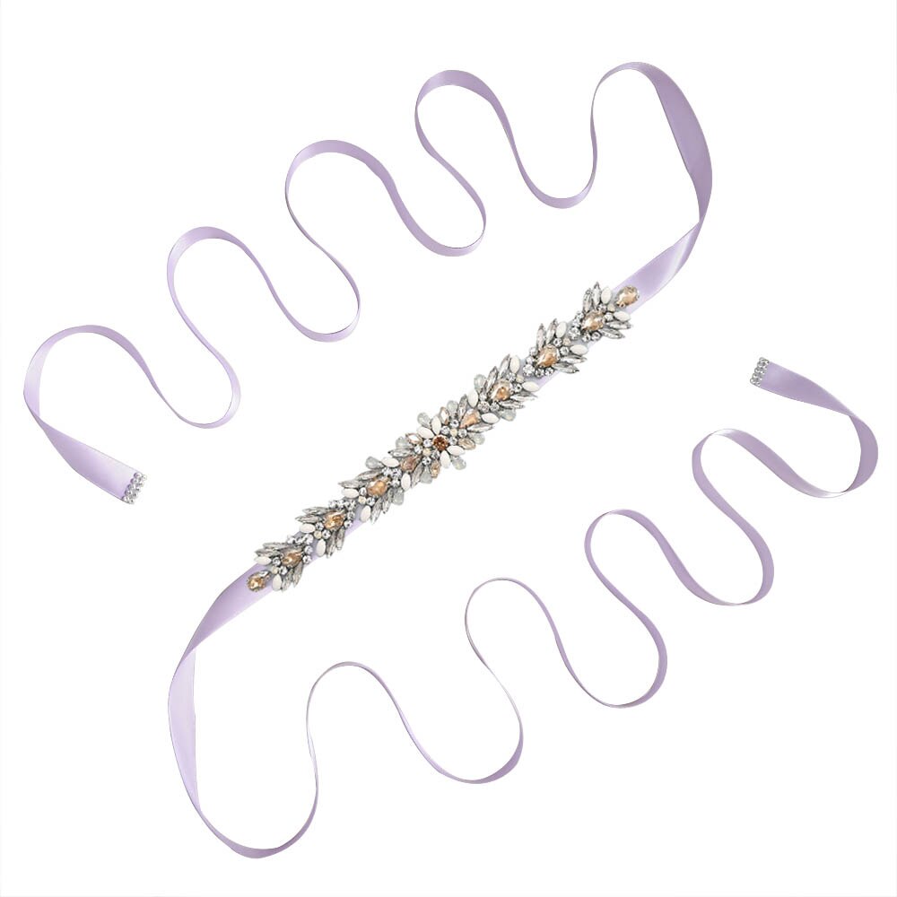 Olomlb luksus brudekjole bælter mange farver brude bælte rhinestones krystal brude sash til bryllup dekoration aften dre: Lavendel