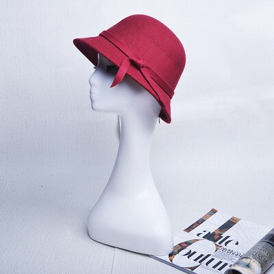 BINGYUANHAOXUAN Vrouwen Vintage Voelde Ronde Cloche Hoed Bloem Boog Fedora Bowler Caps: 14