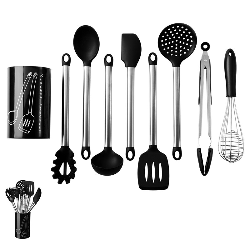 Cooking Tool Sets 9PCS Turner Soup Ladle-Egg Spatula Cooking Set Stainless Steel Food Grade Silicone Cooking Kitchen Tools