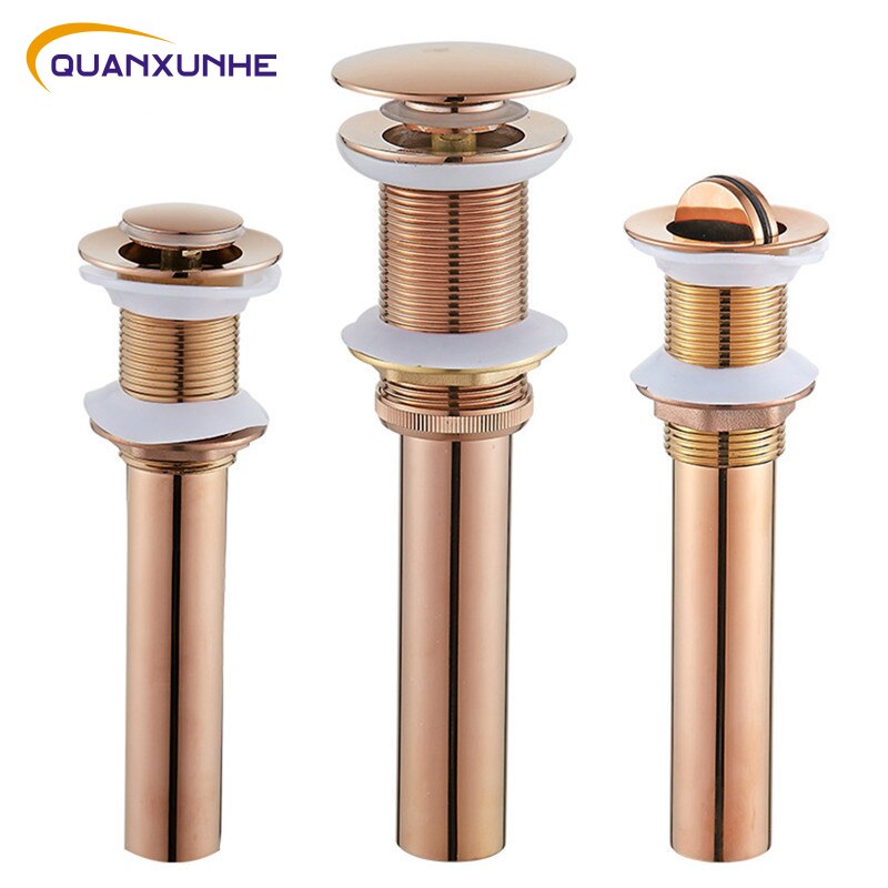QUANXUNHE Bathroom Sink Drain Stopper Vessel Vanity Pop Up Drain Overflow Gold Matt Black Chrome Bronze Rose Gold tub shroom
