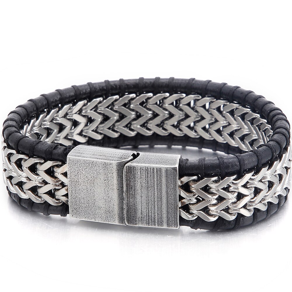 Geflochtene Leder Armbinde Für Männer Edelstahl Herren Armbänder Mit Magnet Verschluss Für männlich Handgelenk Geburtstag Für Freund