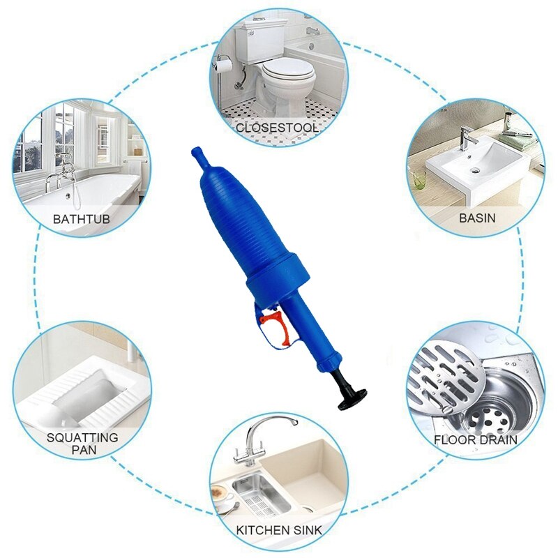 Air Power Drain Blaster High Pressure Powerful Manual Sink Plunger Opener Cleaner Pump for Bath Toilets Bathroom Sh