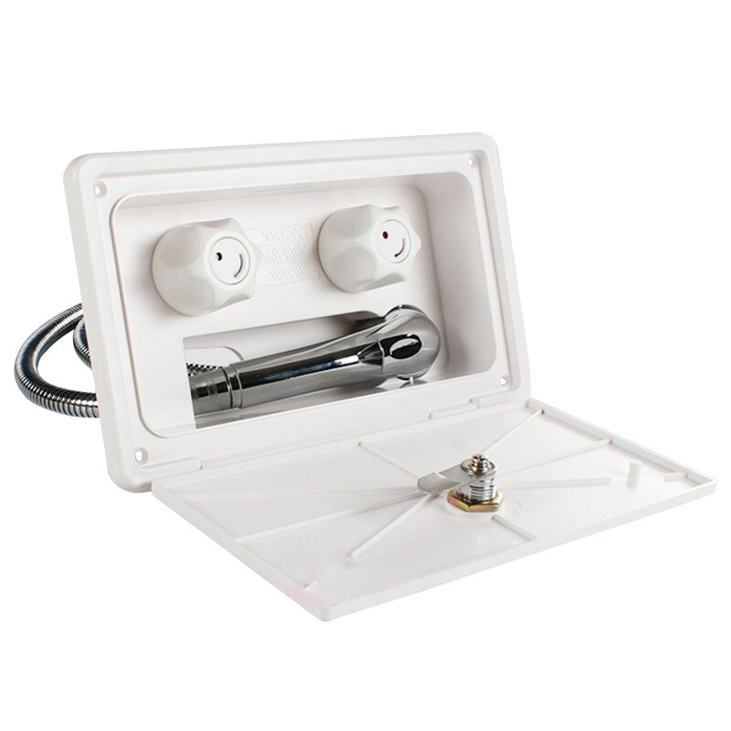 Rv Camper Van Externe Douche Box Kit Met Slot Warm En Koud Water Aparte Switch Douche Caravan Accessoires Modificatie: WHITE