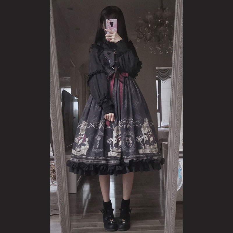 Vestido de lolita estilo completo, roupa em formato de crânio, estilo gótico, séries escuras, vestido vitoriano gótico