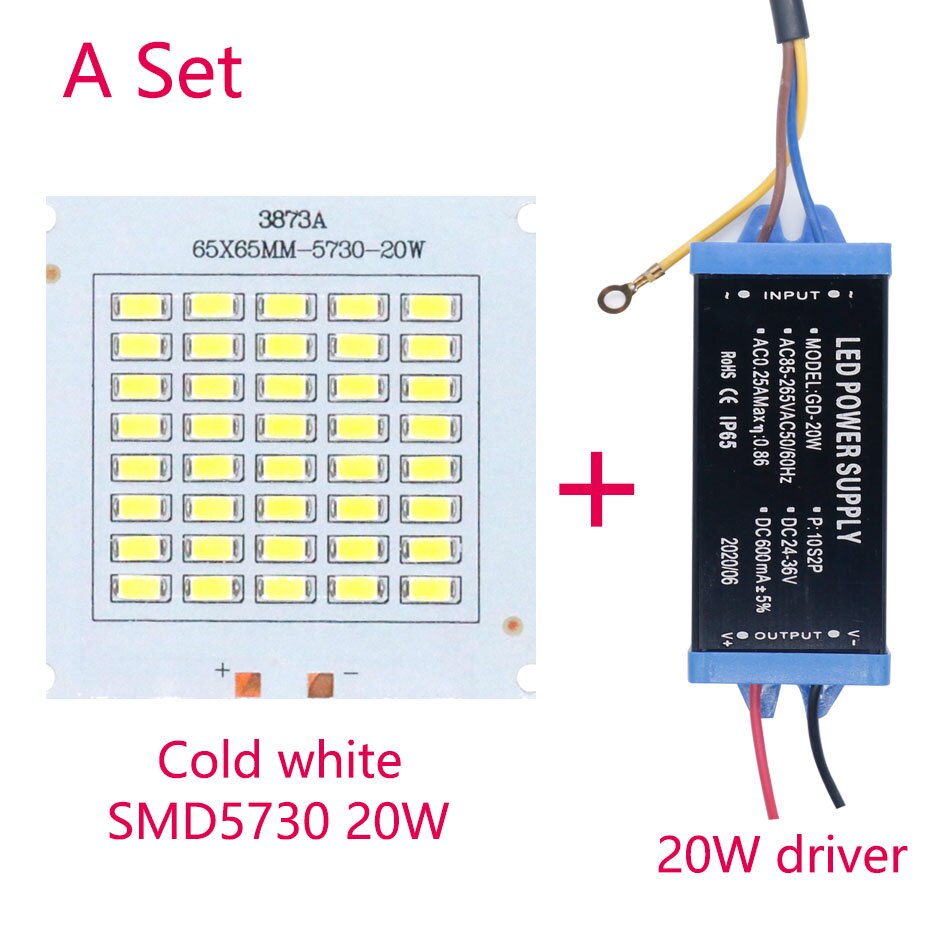 En uppsättning smd 5730- chip med led-drivrutin 200w 100w 50w 30w 20w led-lampa ljuspärlor  dc32-36v för panelljusspotlight: 20w