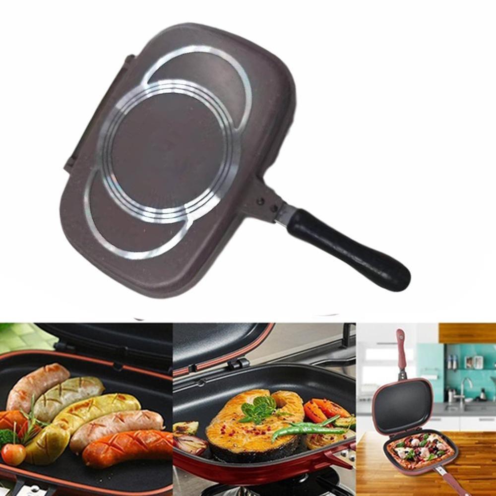 32cm Double Side Grill Fry Pan Cookware Aluminum Accessories Tool Cooking Kitchen Steak Face Pan
