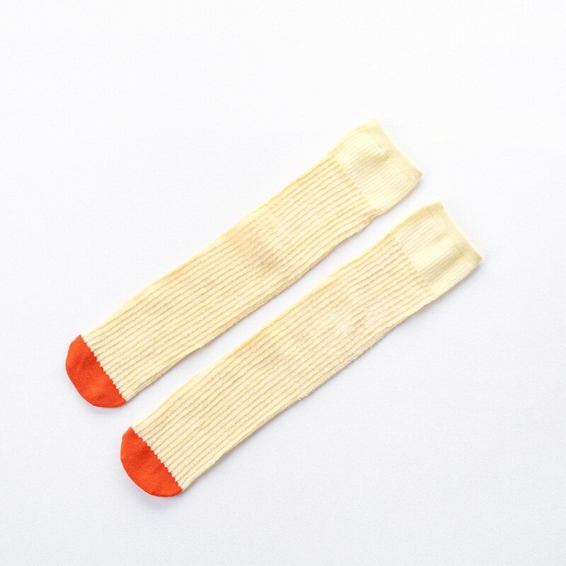 3-12Y Baby Meisjes Kniekousen Contrasterende Golven Kids Over Knie Sokken Lange Lente Sokken Voor Prinses Kind: goose yellow