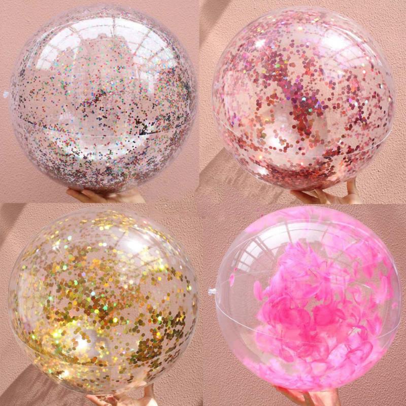 Glitter Beach Ball Super Transparent PVC Flash Ball Water Toy Photo Props Inflatable For Kids Adult Outdoor Summer Water Fun Toy