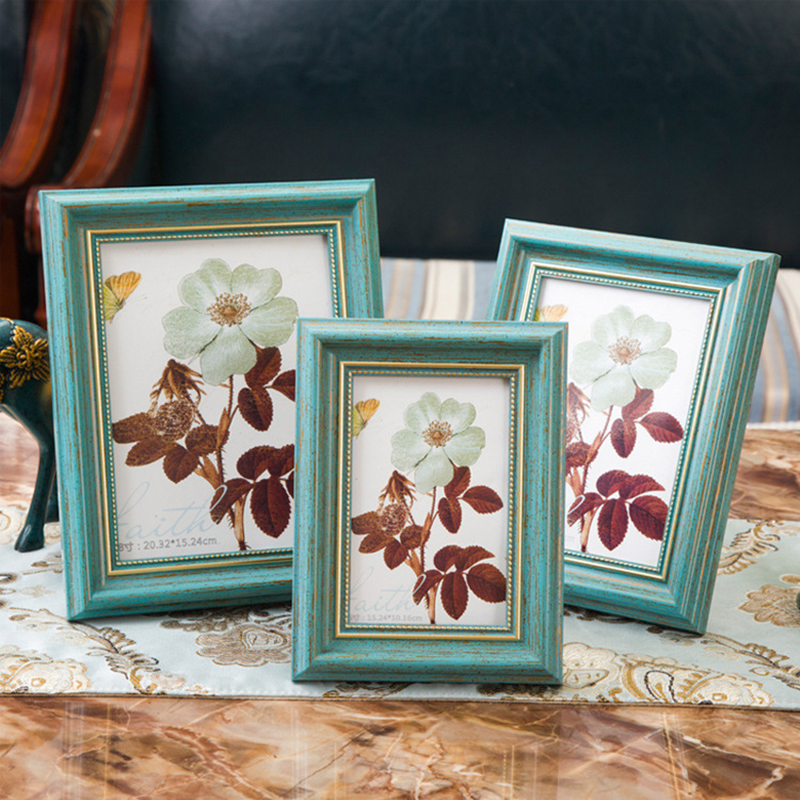5/6/7/8/10 Polegada retro azul-verde moldura da foto estilo europeu montado na parede de suspensão mesa quadro de imagem da família decoração da casa 1 peça