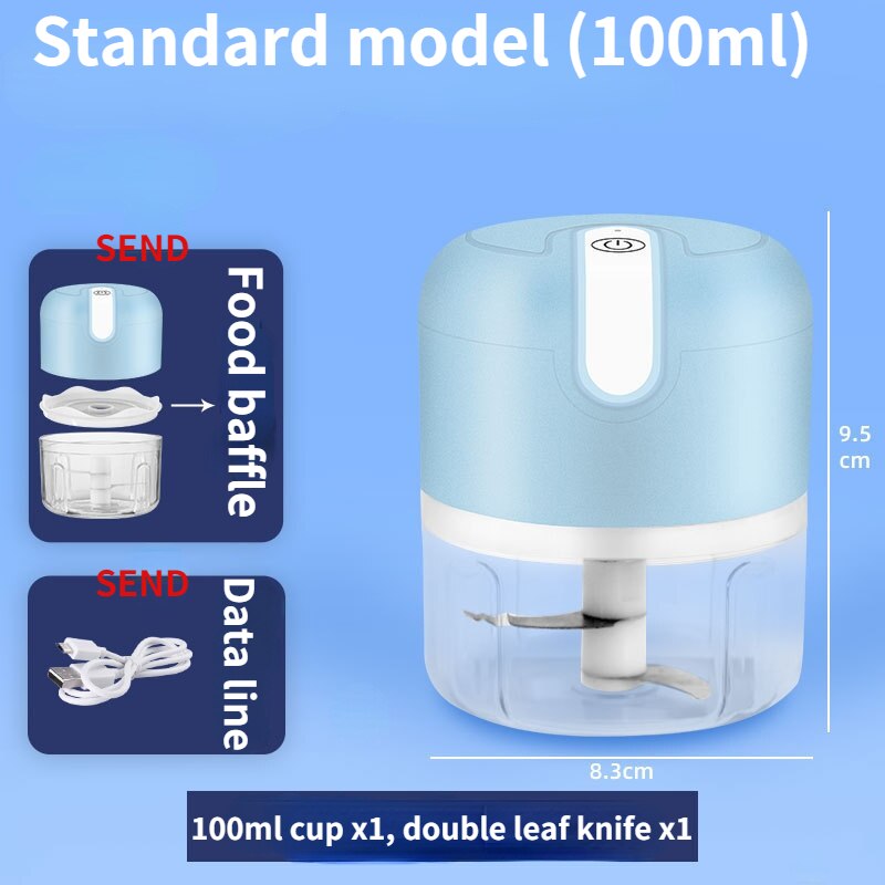 Machacador de ajo eléctrico automático, Mini picadora de prensa resistente, picadora de verduras, Chile, carne, USB, inalámbrico, herramientas de cocina: A Blue (100ml)