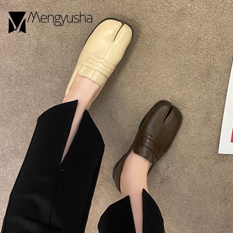 Dames flats met gespleten neus, dikke hakken, derbyschoenen, dames oxfords, zachte onderkant, tabi ninia schoenen voor dames, ondiepe instappers