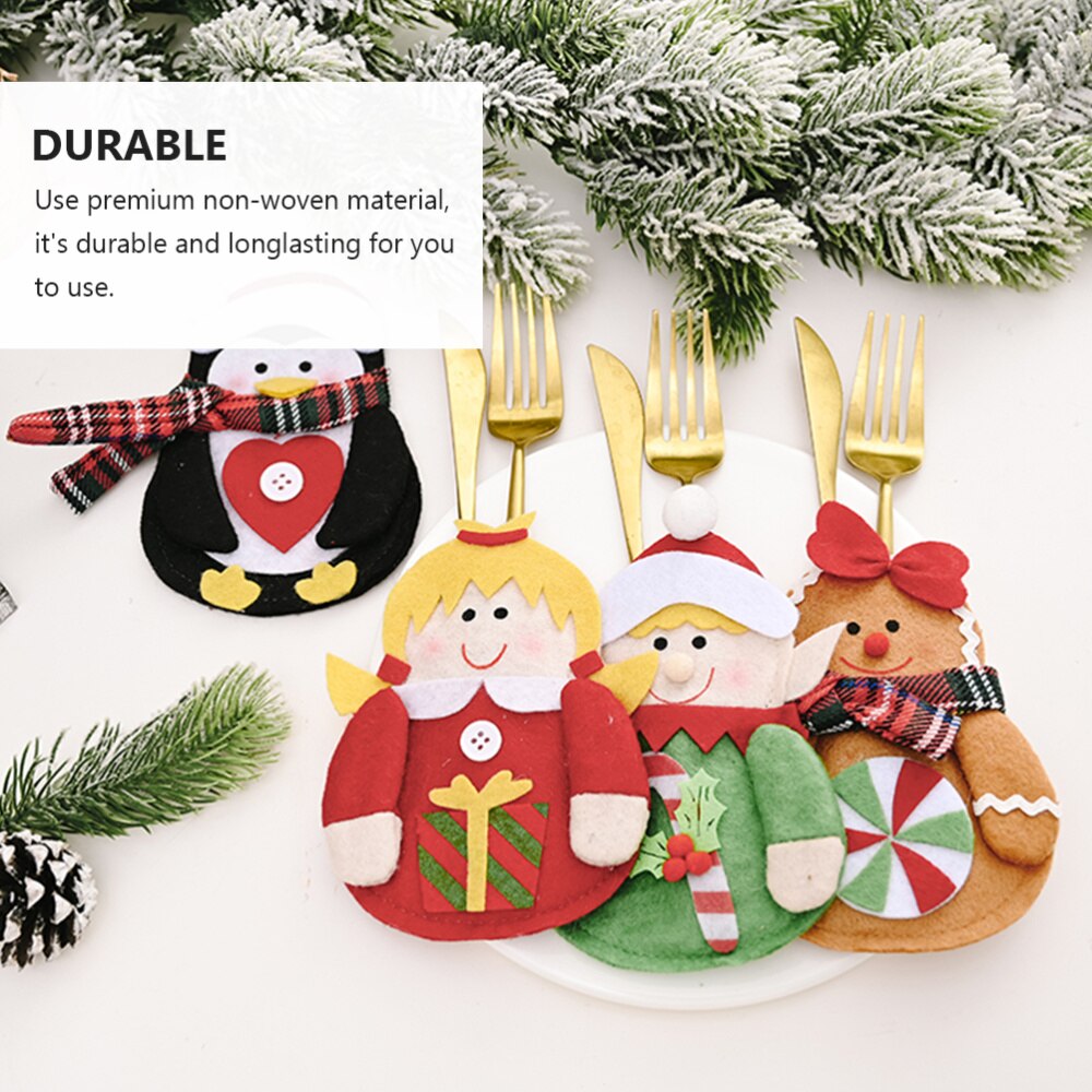 4 stk xmas girl non-woven servise veske dekorativ pose kniv gaffel veske