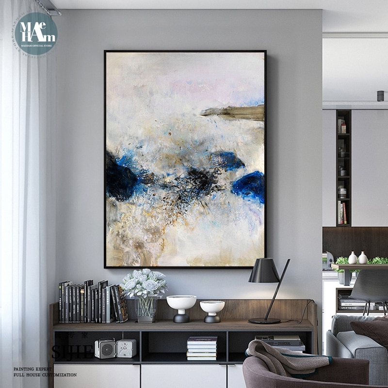 Nordisk väggkonst canvas målning abstrakt blå akvarell konst affisch print väggbild för vardagsrum veranda väggmålning dekor