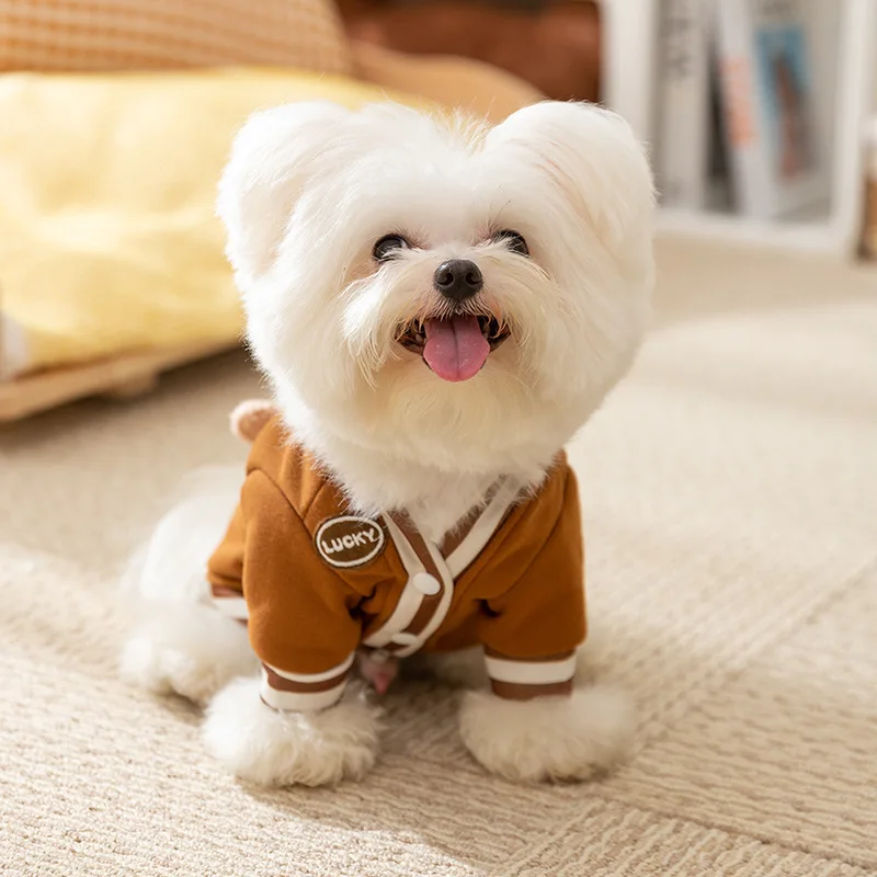 Autumn and Winter Dog Corduroy Hoodie with High Collar Cute Little Bear with Warm Feet Cat Pet Clothing Puppy Clothes Dog Hoodie