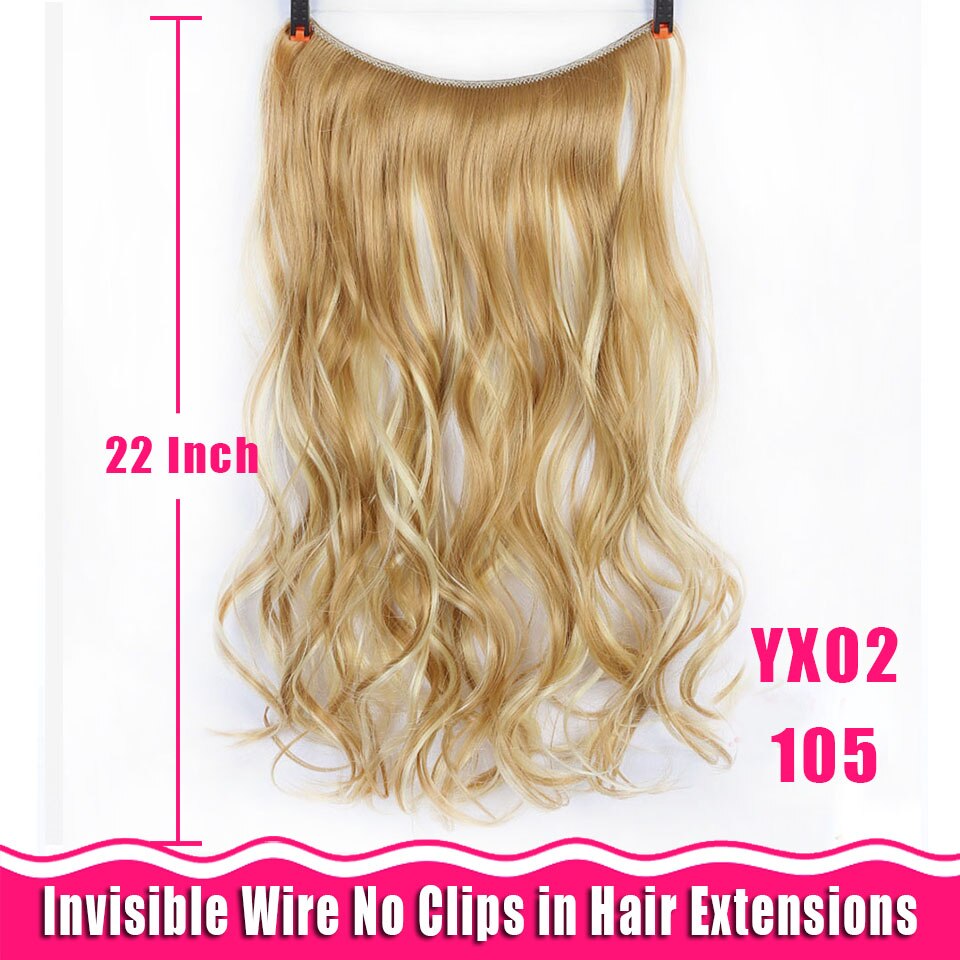 Lang krøllet/lige 24 tommer kvinder fish line hair extensions brun naturlig bølget lang høj temperatur fiber syntetisk hårstykke: Yx02-105