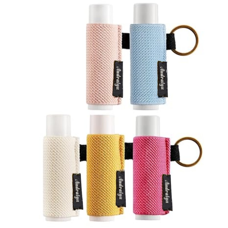 Soporte para bálsamo labial, llavero con Clip en funda para lápiz labial, funda para lápiz labial, llavero elástico de punto ajustado para bálsamo labial: Morado