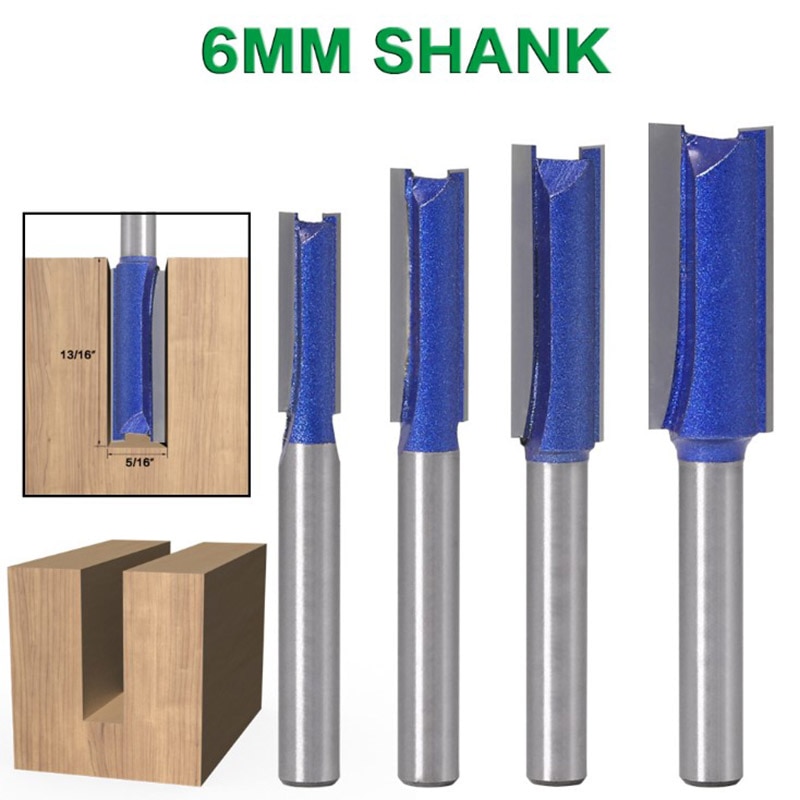 6mm Shank 4 Sizes Straight Woodworking Router Bit Set Carpenter Milling Cutter Wood Cutters Grooving Slotting Woodworking Tool