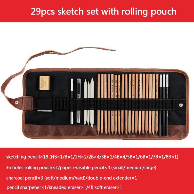 21/29 Pcs Wood Sketching Pencil Set Painting Drawing Kit For Painter Artist Students Art Supplies School Stationery