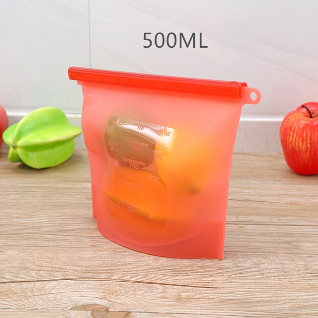 Tetou genanvendelig silikone taske mad opbevaring poser frugt pose forsegling lynlås frysepose madlavning friske poser