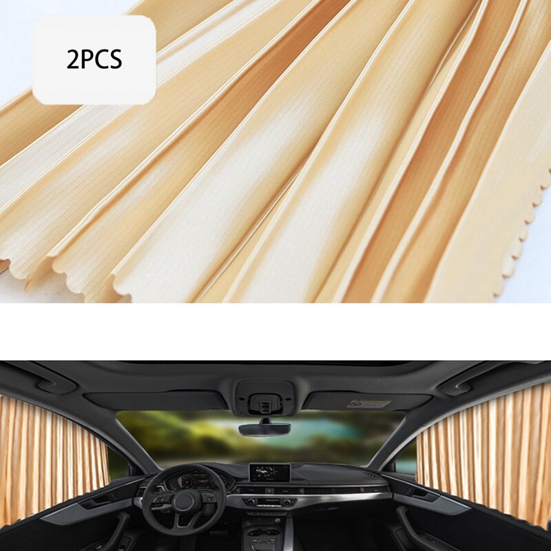 Universal Car Side Window Sun Shade Auto Sun Protection Privacy Sunshade Magnetic Curtain Keeps Cooler Screen For Sleeping: Front 2pcs Gold