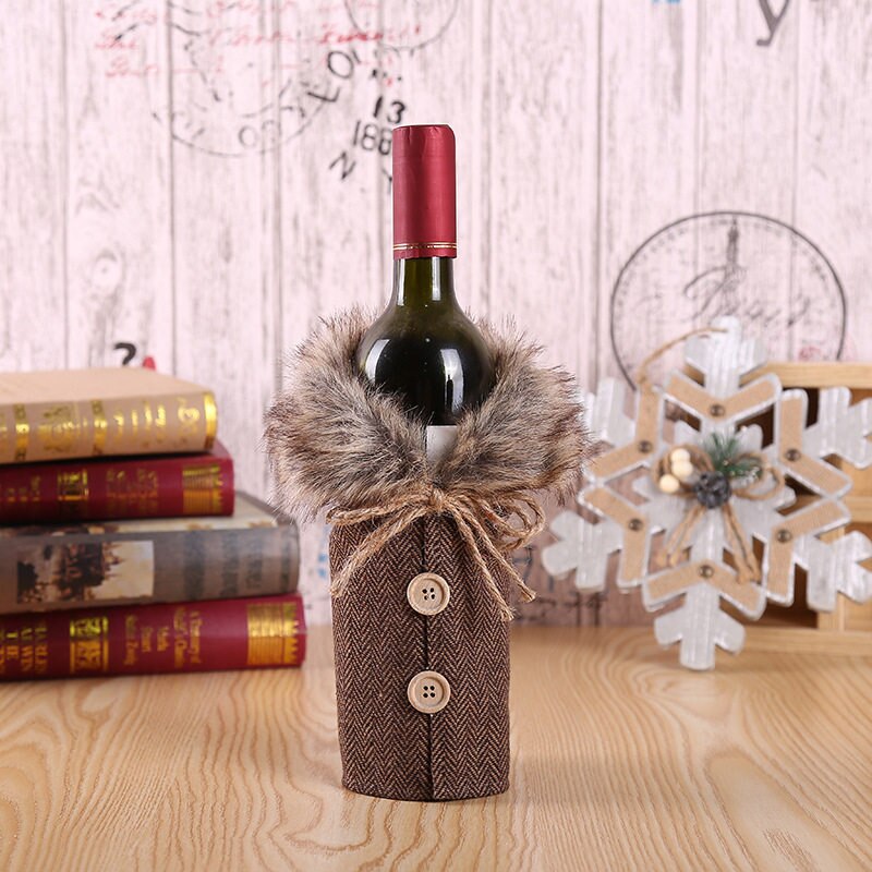 Christmas Santa Claus Wine Bottle Bag Cover Bowknot Bottle Cover Home Decoration For Year Christmas Dinner Party Table Decor: Brown