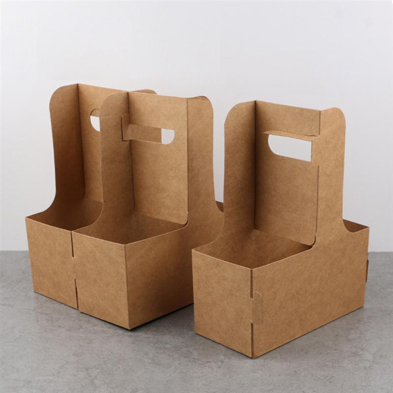 5PCS Disposable Kraft Drink Carrier Kraft Paper Cup Tray Cup Holder Coffee Drink Tray for Tea Drink Coffee