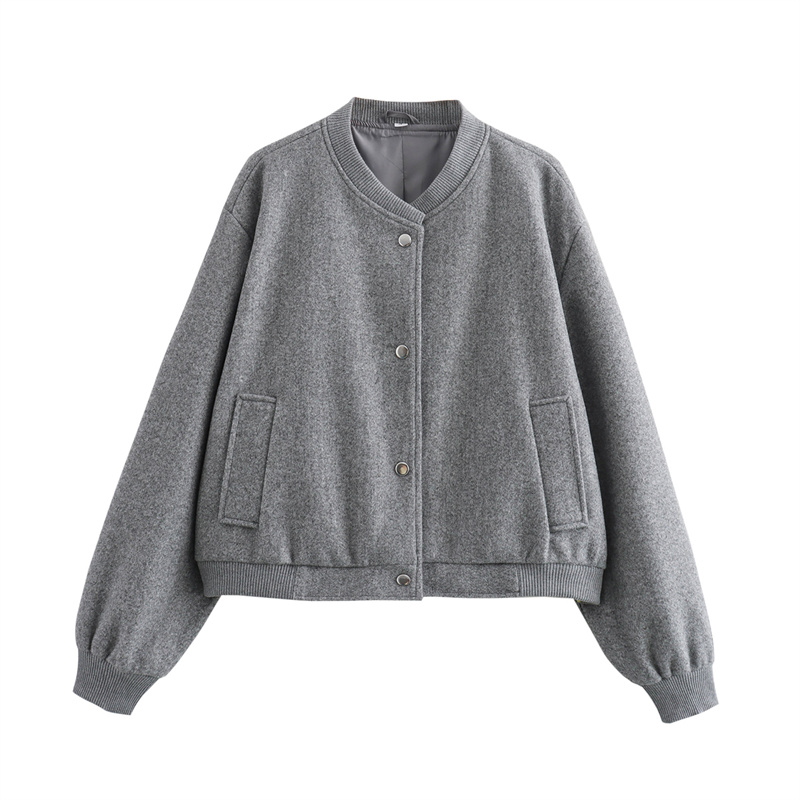 Traf damejakke cropped bomberjakker til kvinder beige sort tweedjakke dame med lange ærmer i korte frakker: L / Mørkegrå