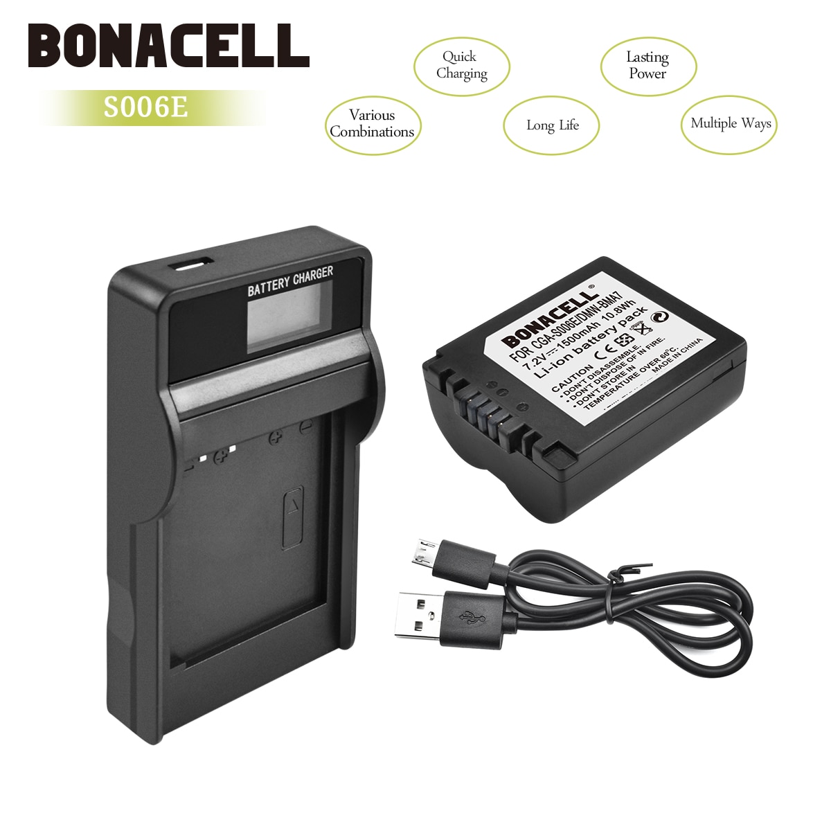 Bonacell 1500mAh CGA-S006 CGR CGA S006E S006A S006 DMW-BMA7 Battery+LCD Charger for Panasonic DMC FZ7 FZ8 FZ18 FZ28 FZ50 L10