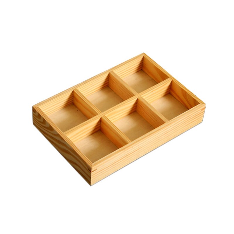 Multi Grid Snack Box Serving Tray Japanese Style Wooden Sushi Plate Candy Dessert Cuisine Storage Container Kitchen Tableware: Six grids