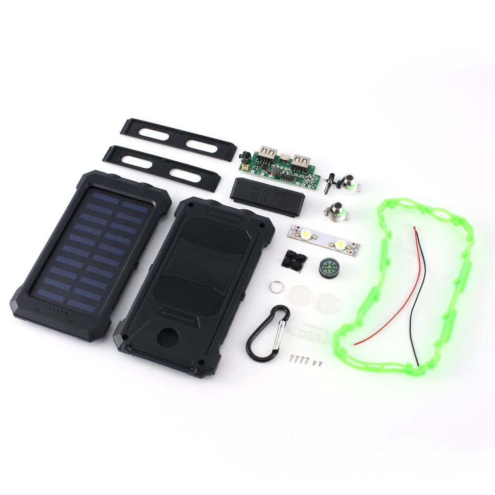 DIY Solar Power Bank Case 2 USB Ports External Charger Powerbank Case for Emergency Outdoor Camping Travel with Compass powerban