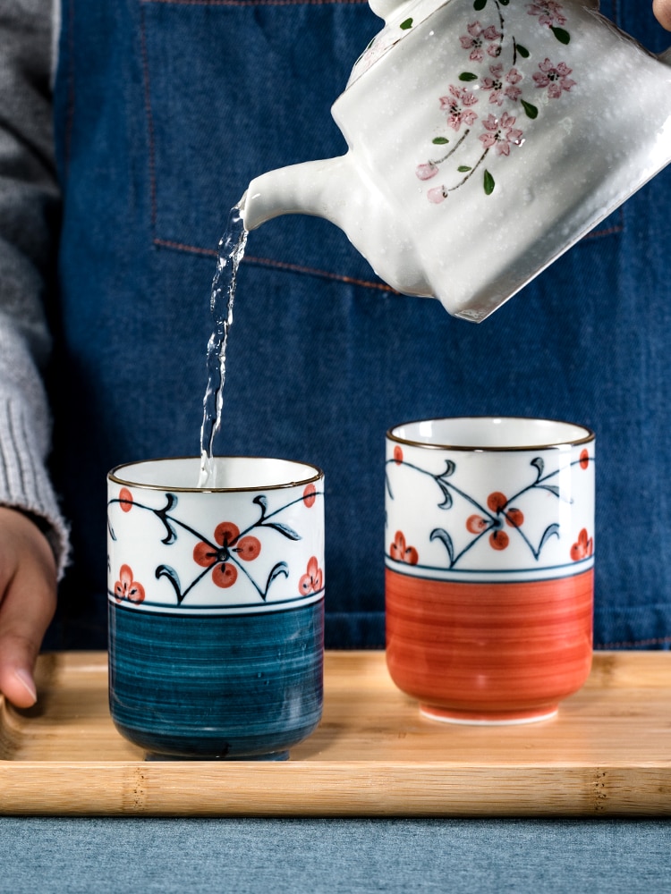 Japanese style Japanese ceramic tea cup hand-painted straight cup retro wine glass small tea cup coffee milk cup