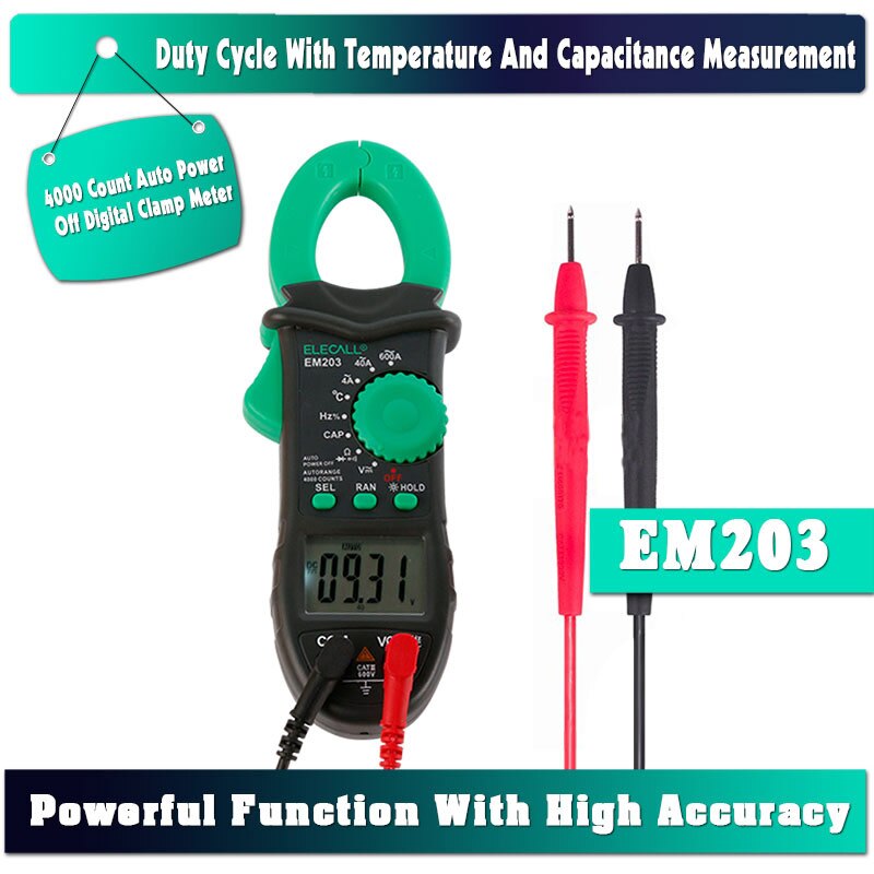 ELECALL EM203 4000 Count AC/DC Voltage Current Digital Clamp Meter With Resistance Capacitance Frequency Temperature