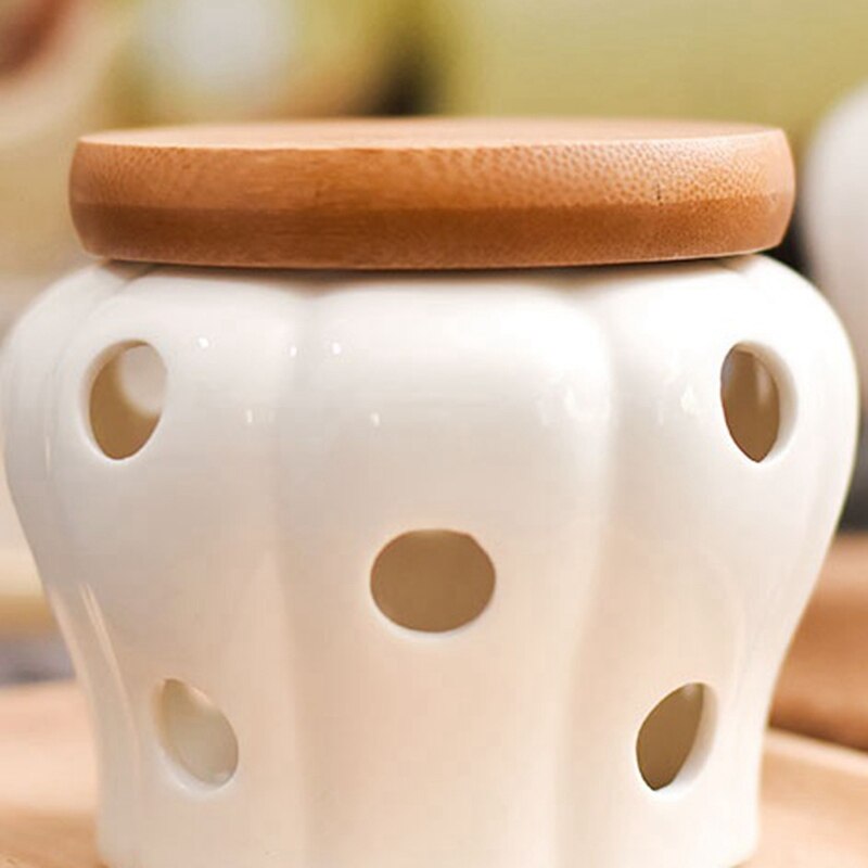 Keramische voorraadpotten knoflook gember pot bamboe deksel keuken organizer gereedschap woonaccessoires