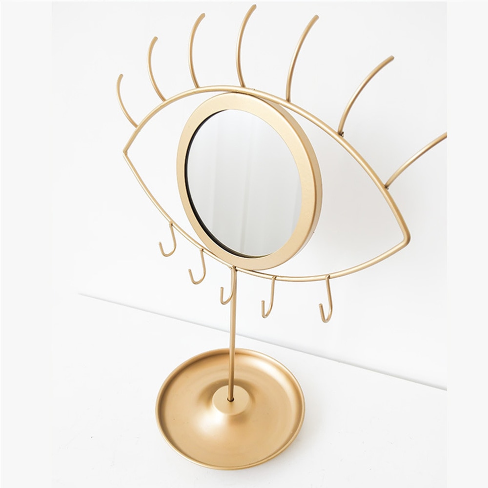 Gyldent øje formet jern kunst skrivebord makeup spejl piger soveværelse desktop makeup spejl desktop spejl