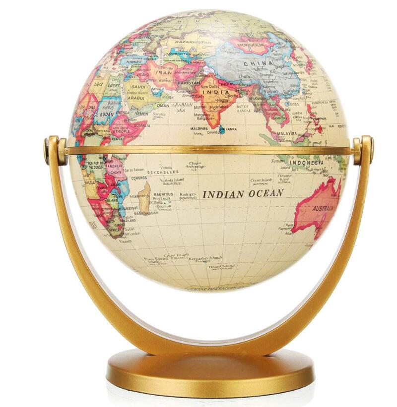 13cm Retro Globe 360 Rotating Earth World Ocean Map Ball Antique Desktop Geography Learning Education Home School Decoration