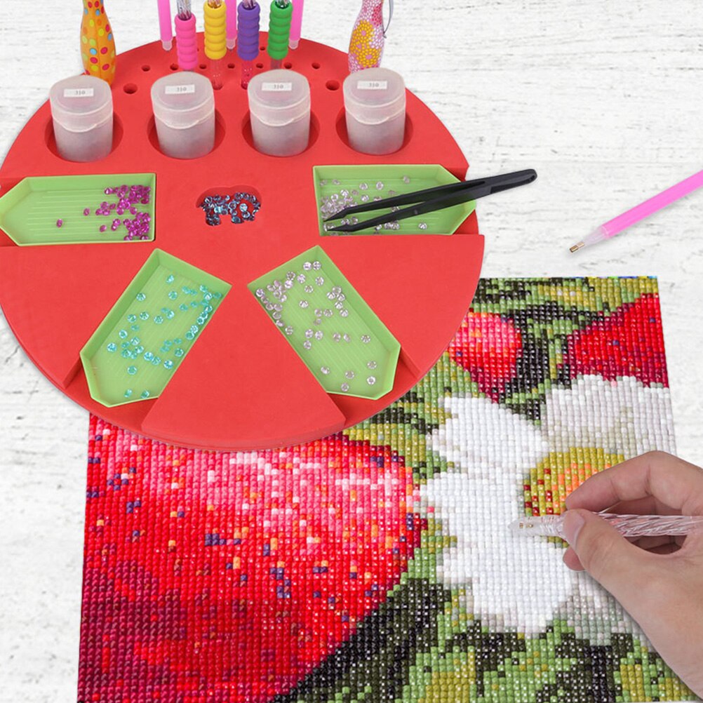 1pcs Diamond Painting Tray with 4 Plates Round DIY Silicone Art Craft Accessories Tray Organizer Tools Holder for Kids Adults