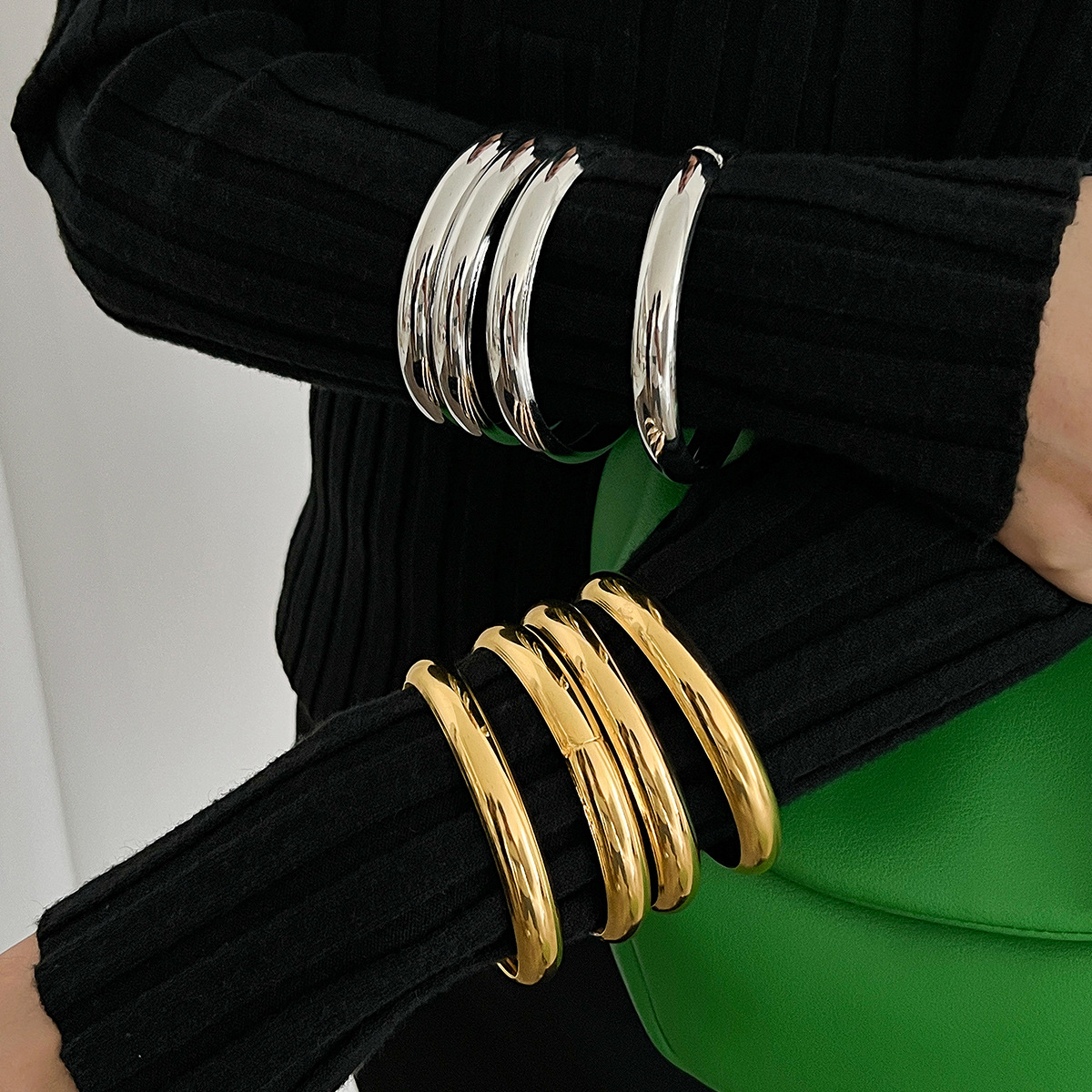 Conjunto de brazalete ancho Irregular Punk exagerado para mujer, pulseras de Metal gruesas de Color dorado Vintage, de joyería de mano para hombre