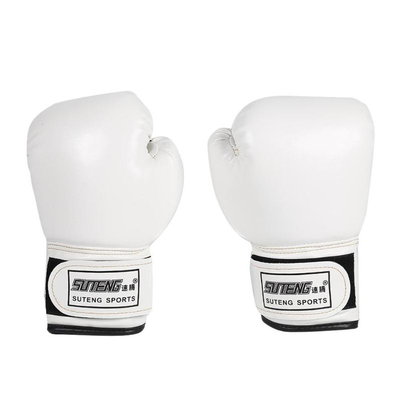 2 stk boksningstræning kamphandsker pu læder børn åndbar muay thai sparring stans karate kickboxing handske: Hvid