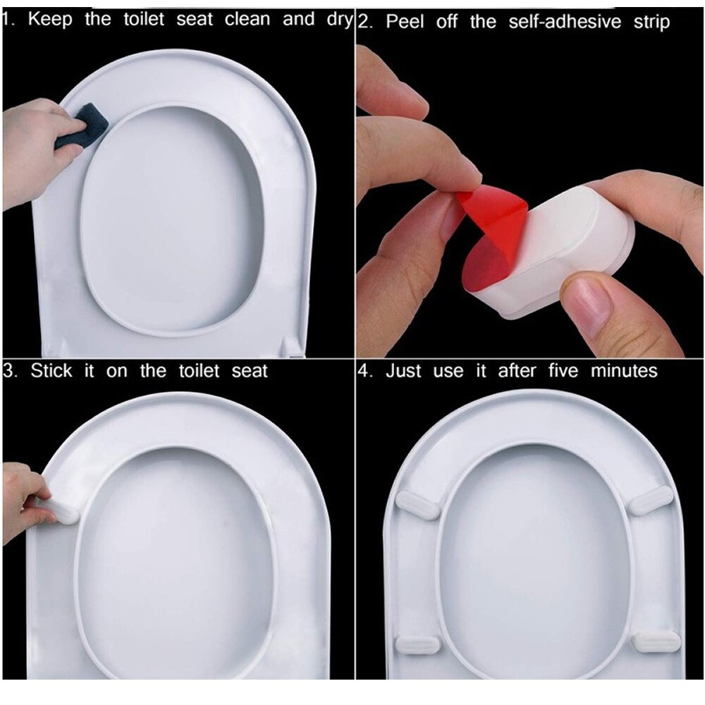 4 Pieces Universal Toilet Seat Bumper Protection Pads Bathroom Accessories Replacement Bumpers With Strong Self-Adhesive