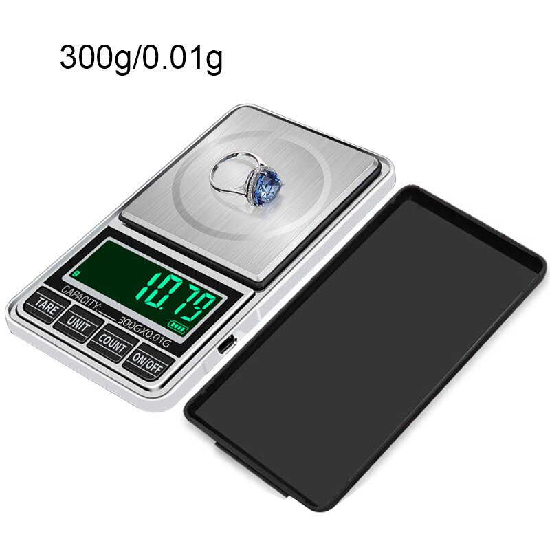 Mini smykkevægt usb opladningslomme digital vægte præcision elektronisk balance lcd vægt vægt 100g/200g/300g/500g 0.01g: 300g-0.01g