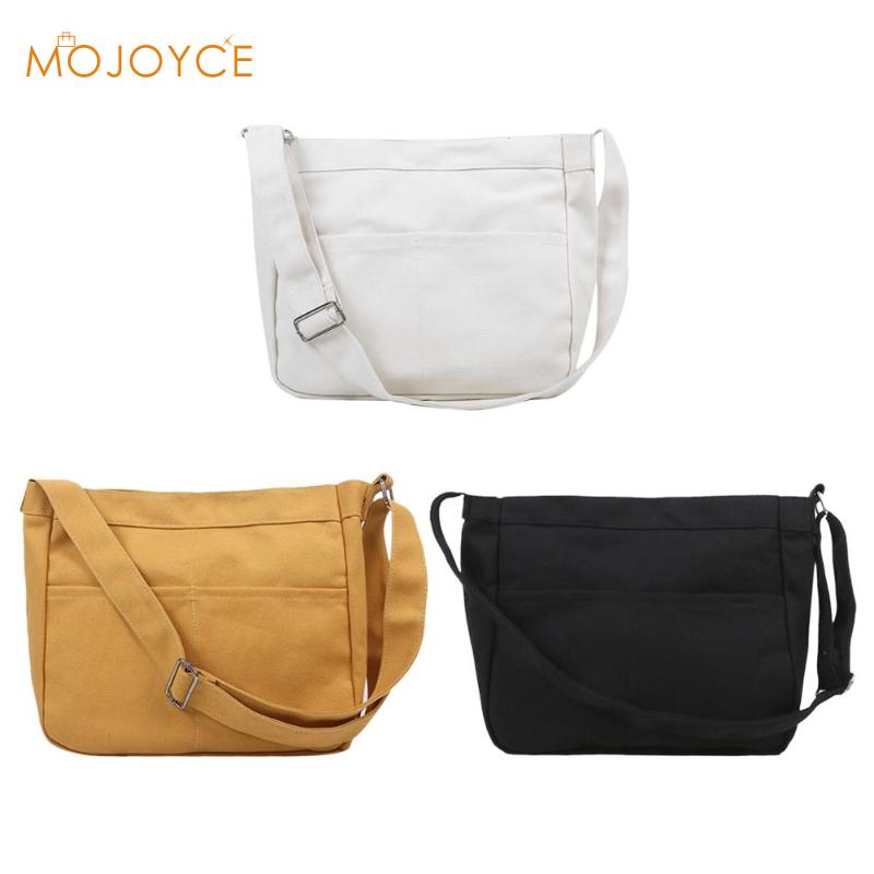 Lærred messenger tasker kvinder ensfarvet stor kapacitet skulder håndtaske øko crossbody taske dame vintage messenger tasker