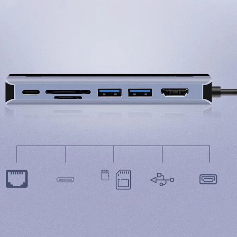 Docking Station 7-In-1 Multi-Function Docking Station TYPE C to Ethernet Gigabit + HDMI HD Converter