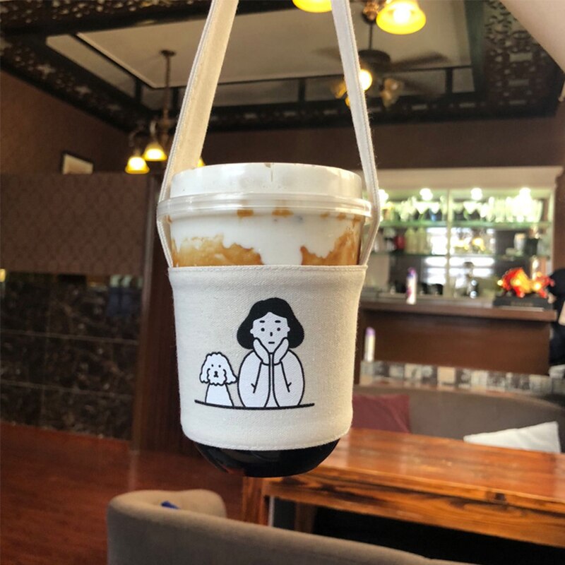 Eco-Friendly Beverage Bag Anti Cartoon Cute Teacup Set Hand Cup Cover Mug Wrap Coffee Milk Tea Small Bags Drinkware Canvas: 03