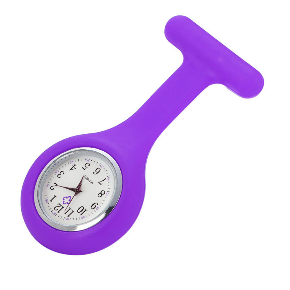 Taschenuhr Damen Digitalanzeige Zifferblatt Clip-an Analoguhr fob Krankenschwester Brosche Stift Hängetasche Elektrische Uhr Modeuhren: Lila