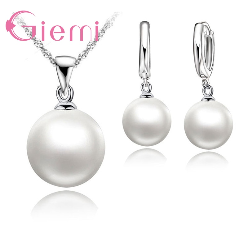 3 farvemuligheder hvid / sort / lyserød perle smykker sæt luksus 925 sterling sølv halskæde vedhæng øreringe sæt til kvinder: Hvid