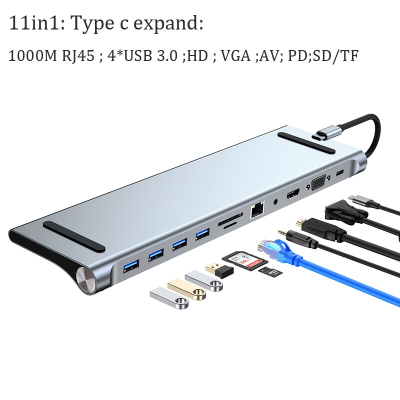 ICREATIVE Type C Docking Station USB Hub 11 in1 Adapter MST Dual Display HDMI VGA PD For Apple Asus HP Samsung MacBook Laptop: 11in1