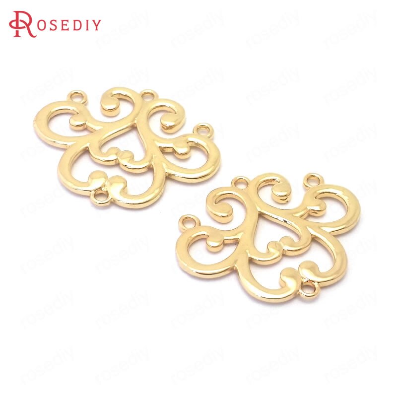 (38861)10Stck 27x22MM 24K Champagner Gold Farbe Durcheinander Blume Verbinden Reize Anhänger Schmuck Machen Liefert Diy zubehör